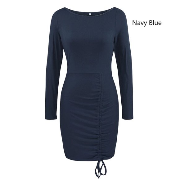 NEW!! Size 10 Autumn Round Neck Bodycon Dress in Navy Blue - Picture 3 of 4